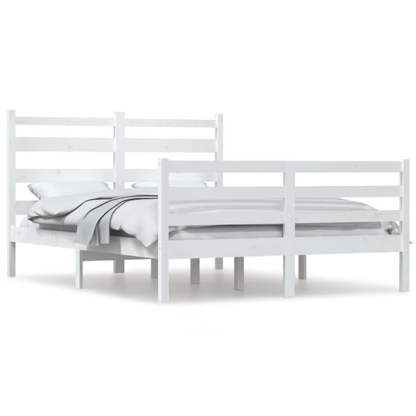 vidaXL Cadre de lit Bois de pin massif 160x200 cm Blanc