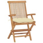 vidaXL Chaises de jardin lot de 2 et coussins blanc crème Teck massif