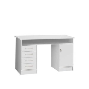 ALICANTE Bureau a clés, 1 porte, 4 tiroirs - Décor papier blanc - L 126 x P 55 x H 76 cm