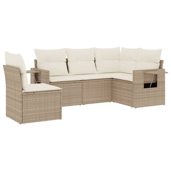 vidaXL Salon de jardin avec coussins 5 Pièces beige résine tressée
