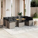 vidaXL Salon de jardin avec coussins 10 Pièces gris résine tressée