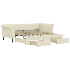 vidaXL Lit de jour avec gigogne et tiroirs sans matelas crème 90x200cm