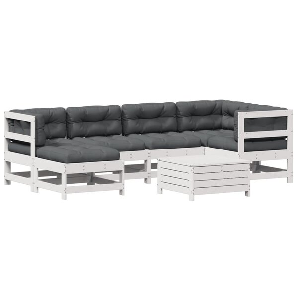 vidaXL Salon de jardin 7 Pièces avec coussins blanc bois de pin massif