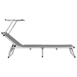 vidaXL Chaise longue pliable avec toit aluminium et textilène gris