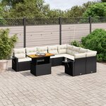 vidaXL Salon de jardin 10 Pièces avec coussins noir résine tressée