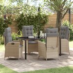 vidaXL Ensemble de Salle à Manger de Jardin de 5 Pièces avec Coussins Beige Poly Rattan