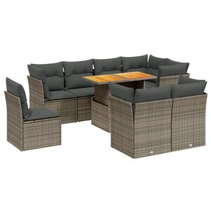 vidaXL Salon de jardin 9 Pièces avec coussins gris résine tressée