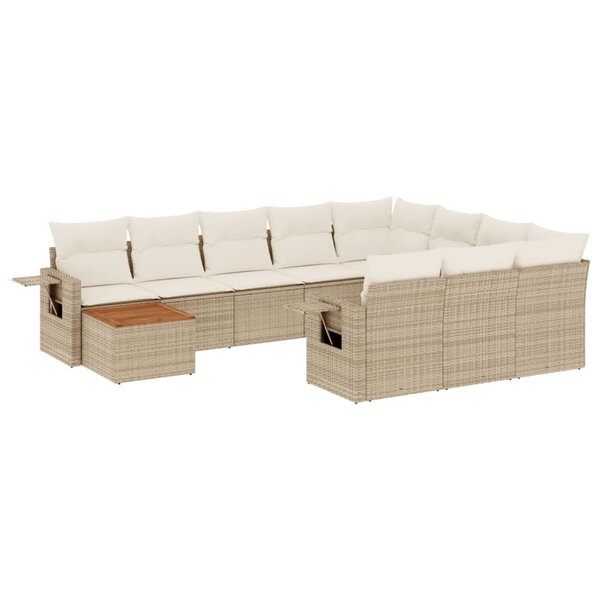 vidaXL Salon de jardin 11 Pièces avec coussins beige résine tressée