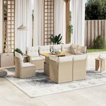 vidaXL Salon de jardin avec coussins 9 Pièces beige résine tressée