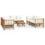 Salon de jardin meuble d'extérieur ensemble de mobilier 9 pièces avec coussins blanc crème bambou 02_0017904