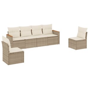 vidaXL Salon de jardin avec coussins 6 Pièces beige résine tressée
