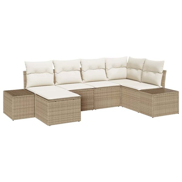 vidaXL Ensemble canapé de jardin 6 pièces avec coussins en poly rotin beige