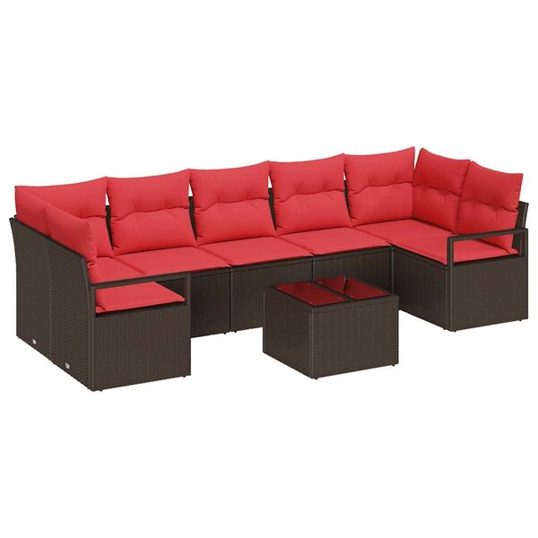 vidaXL Ensemble de canapé de jardin avec coussin 8 Pièces Beige Rouge