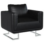 vidaXL Fauteuil cube avec pieds chromés Noir Similicuir