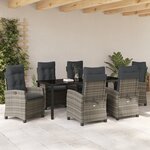 vidaXL Set de Salle à Manger de Jardin 7 Pièces avec Coussins Gris Poly Rattan