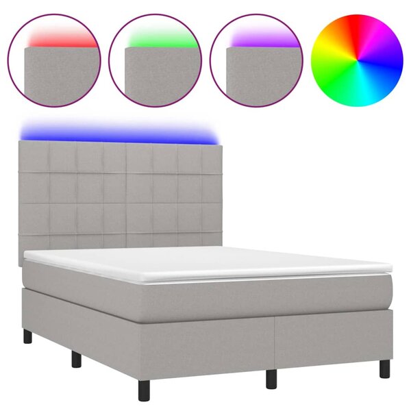 vidaXL Sommier à lattes de lit et matelas et LED Gris clair 140x190 cm