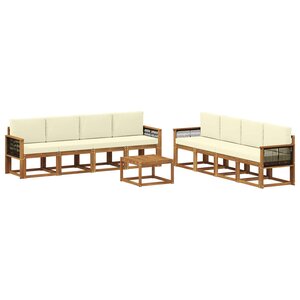 vidaXL Ensemble de canapés d'extérieur 9 pc Naturel et Crème