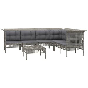 Salon de jardin meuble d'extérieur ensemble de mobilier 7 pièces avec coussins gris résine tressée 02_0017218