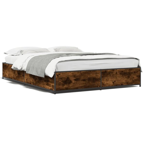 vidaXL Cadre de lit chêne fumé 120x200 cm bois d'ingénierie et métal