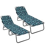 vidaXL Transat pliant 2 Pièces Portable Motif feuille Tissu Oxford 600D
