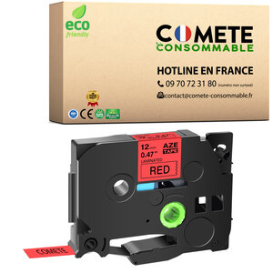 COMETE, Entreprise Française  - 1 Ruban Compatible avec TZe-431 Tz 431 Tze431 pour Étiqueteuse Brother P-Touch PT-D200 PT-1010 1000 PT-H100LB PT-E100VP PT-9200 PT-9400 PT-9500PC PT-9600-12mm x 8m - Noir sur Rouge