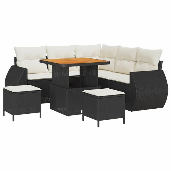 vidaXL Ensemble de canapé de jardin avec coussin 8 Pièces Noir et crème