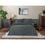Parure de lit Satiné coton - housse de couette 220 x 240 + 2 taies d'oreiller 60 x 60 - Anthracite