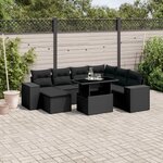 vidaXL Salon de jardin 8 Pièces avec coussins noir résine tressée