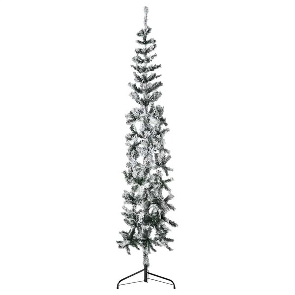 vidaXL Demi sapin de Noël artificiel mince avec neige floquée 210 cm