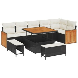vidaXL Ensemble de canapé de jardin avec coussin 9 Pièces Noir et Crème