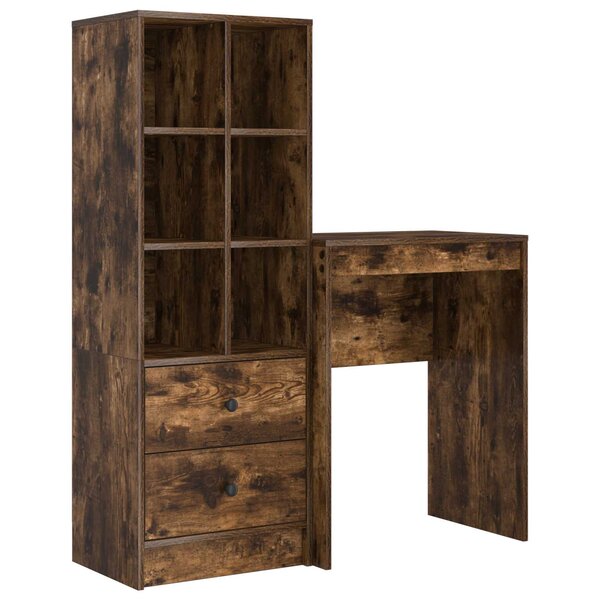 vidaXL Bureau avec tiroir avec étagère avec stockage 2 Pièces Chêne fumé