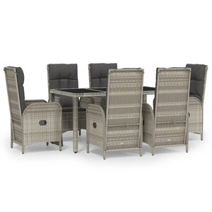 vidaXL Ensemble à manger jardin et coussins 7 Pièces gris rotin