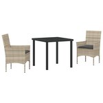 vidaXL Ensemble de Salle à Manger de Jardin 3 Pièces avec Coussins en Rattan Synthétique Gris Clair