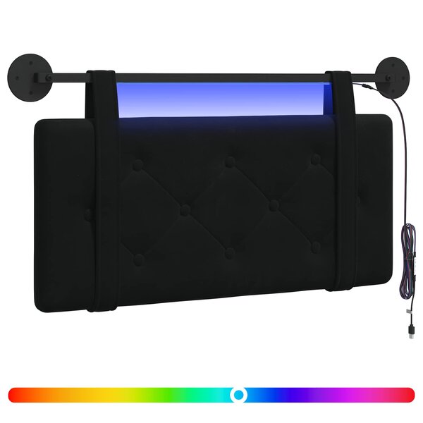 vidaXL Tête de lit suspendue Avec lumière LED Noir Velours