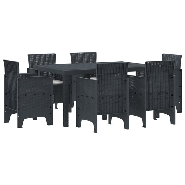 vidaXL Ensemble de Salle à Manger de Jardin de 7 Pièces avec Coussins Anthracite en Rattan Poly