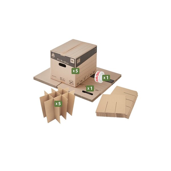 Pack and Move - Kit déménagement pour verres + marqueur noir et 1 adhésif offerts