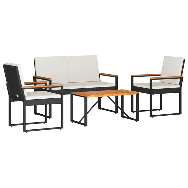 vidaXL Ensemble de meubles d'extérieur 4 Pièces Noir et blanc crème