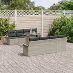 vidaXL Ensemble de Canapés de Jardin 9 Pièces avec Coussins Gris Clair en Rotin Poly