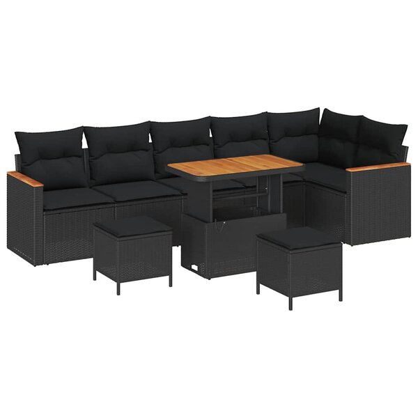 vidaXL Ensemble de canapé de jardin avec coussin 9 Pièces Noir Poly rotin