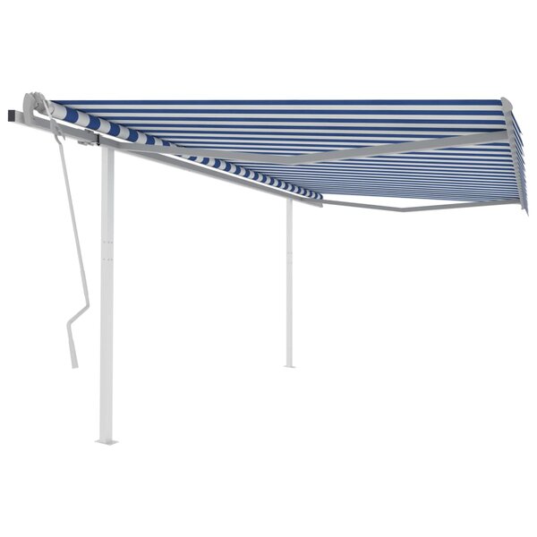 vidaXL Auvent manuel rétractable avec poteaux 4 5x3 5 m Bleu et blanc