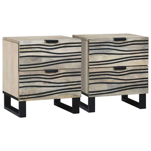 vidaXL Cabinet de chevet 2 Pièces Blanc et noir 40 x 33 x 46 cm