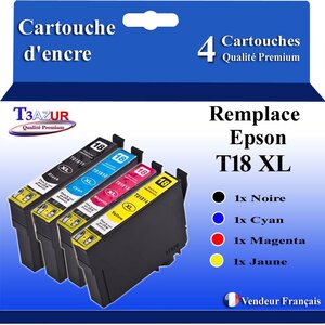 T3AZUR- 4x Cartouches Compatibles avec  Epson 18XL 18 XL remplace Expression Home XP-205 XP-215 XP-305 XP-312 XP-315 XP-322 XP-325 XP-405 XP-412 XP-415 XP-422 XP-425