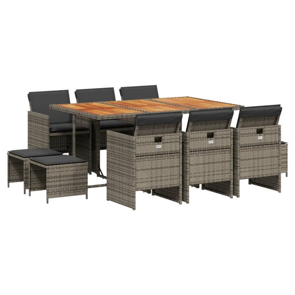 vidaXL Ensemble à manger de jardin 11Pièces avec coussins gris poly rotin