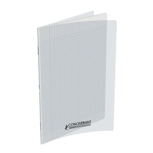 Cahier conquérant polypro agrafé 24x32 cm 140P 90G grands carreaux incolore CONQUÉRANT