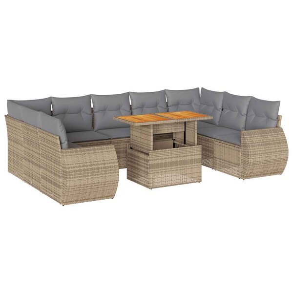 vidaXL Salon de jardin avec coussins 10 Pièces beige résine tressée