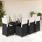 vidaXL Ensemble de bistro de jardin 9 Pièces coussins noir poly rotin