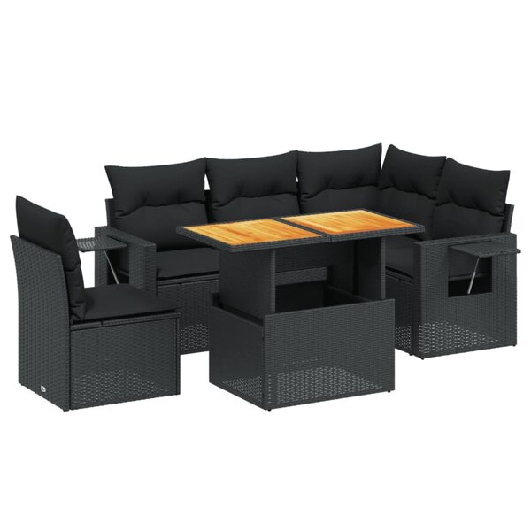 vidaXL Salon de jardin 6 Pièces avec coussins noir résine tressée