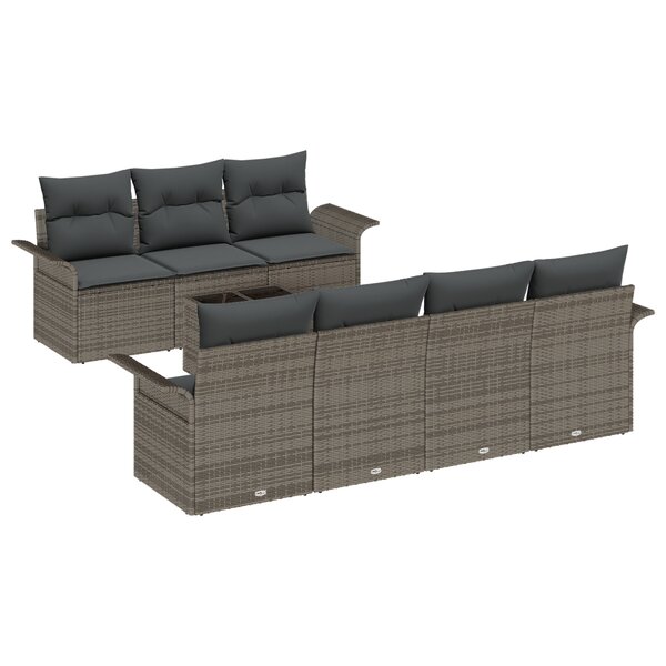 vidaXL Ensemble de Canapés de Jardin 8 Pièces avec Coussins Gris en Rattan Poly