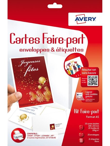 Kit de 20 faire-part enveloppes et étiquettes adresses