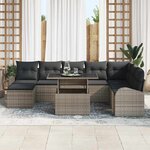 vidaXL Ensemble de canapé de jardin 9 Pièces Gris Poly rotin
